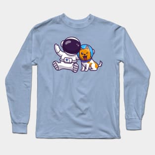 Cute Astronaut With Dog Astronaut Cartoon Long Sleeve T-Shirt